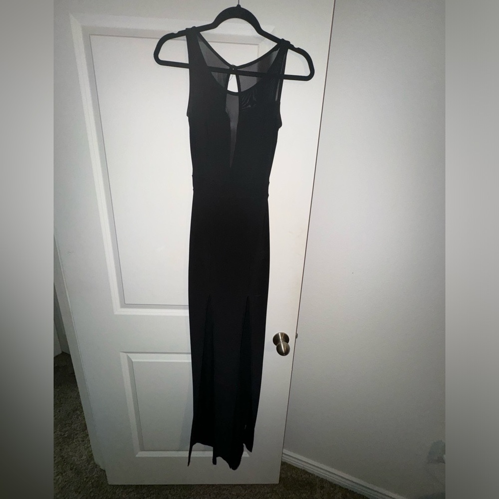 Semi-formal black form-fitting dress